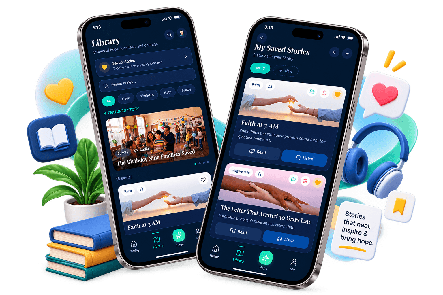 The story library and saved collections in Planet Positive