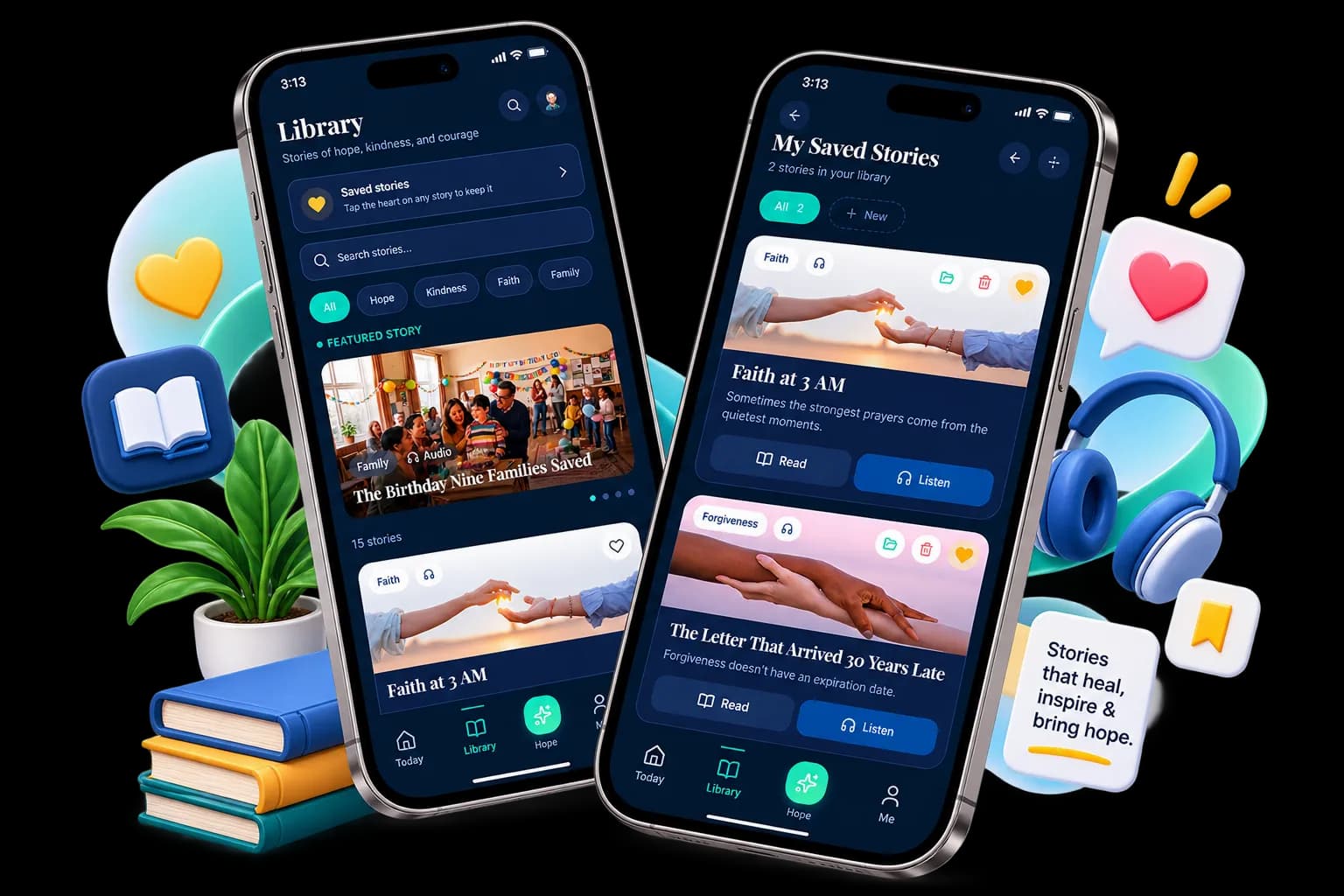 The story library and saved collections in Planet Positive